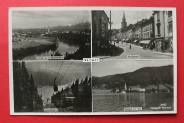 AK Villach / 1930-1950 / Mehrbild Karte / Hauptplatz / Geschäfte / Kanzelbahn / Ossiach am See / Kärnten